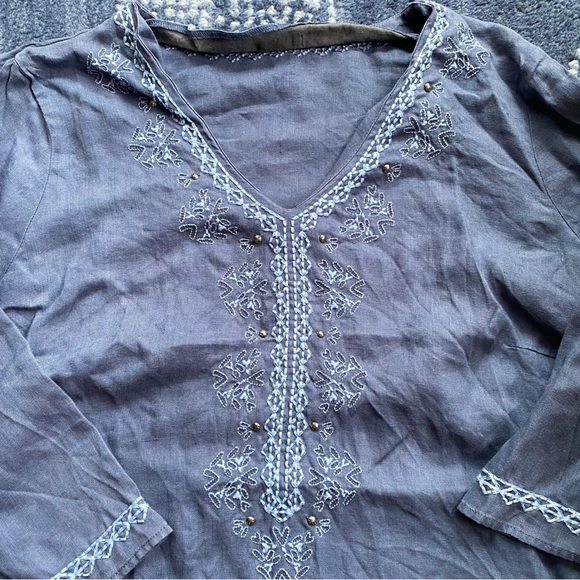 💙 GERRY WEBER NAVY EMBROIDERED LINEN BEACH COVERUP! - Picture 7 of 14